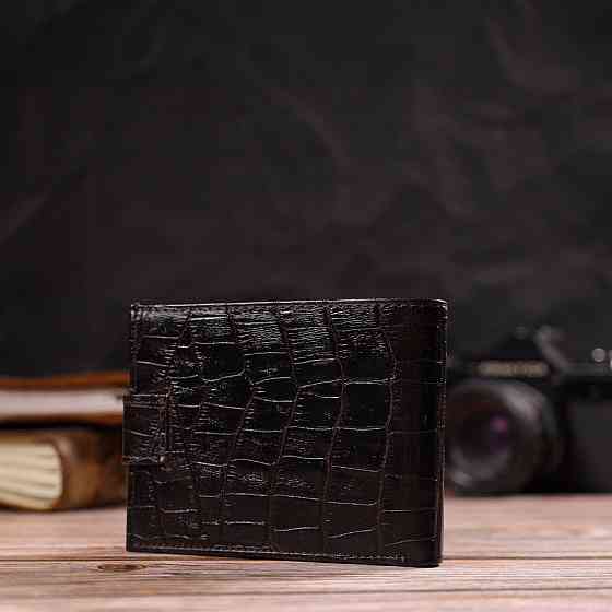 Фактурний невеликий чоловічий гаманець з натуральної шкіри з тисненням під крокодила CANPELLINI 21747 Чорний Київ