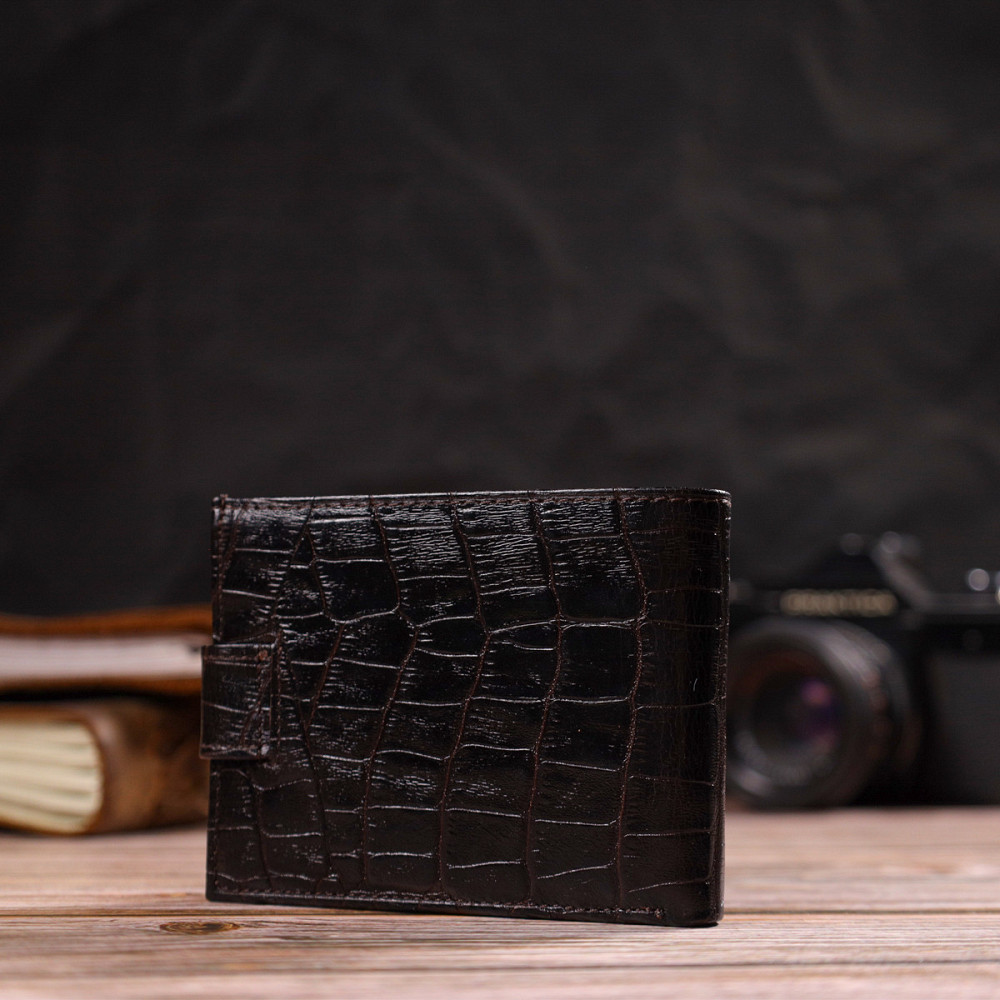 Фактурний невеликий чоловічий гаманець з натуральної шкіри з тисненням під крокодила CANPELLINI 21747 Чорний Київ - фото 2