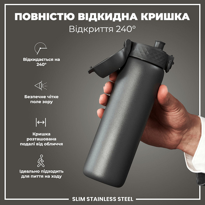 Пляшка для води металева ION8 600 мл. Stainless Steel , Grey Кам'янське - фото 3