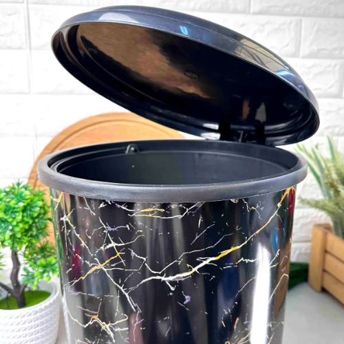 Відро для сміття 11л з педаллю пластик з малюнком чорний мармур ELIF Житомир - фото 4