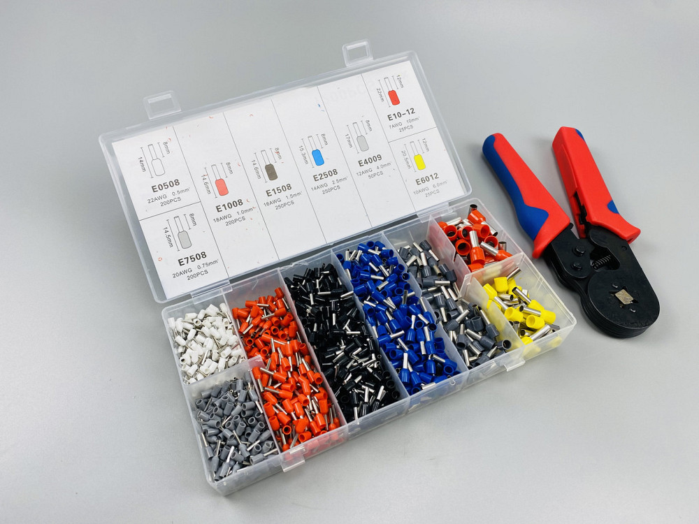 Набір наконечників для автопроводу 1200шт (8 видів)+ обтискні щипці 6 граней, набір обтискних інструментів Мукачево - фото 9