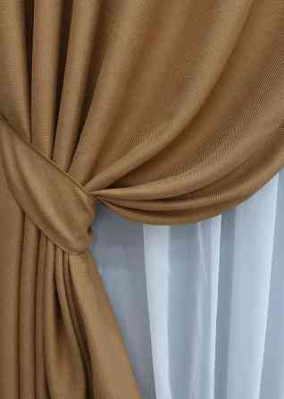 Комплект готовых штор VR-Textil Лен рогожка № 1427ш Карамельный 150х270 см 2 шт (33-0295) Киев