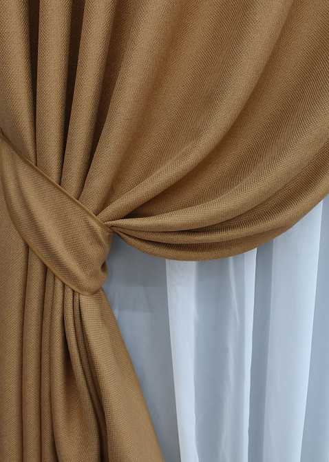 Комплект готовых штор VR-Textil Лен рогожка № 1427ш Карамельный 150х270 см 2 шт (33-0295) Киев - изображение 5