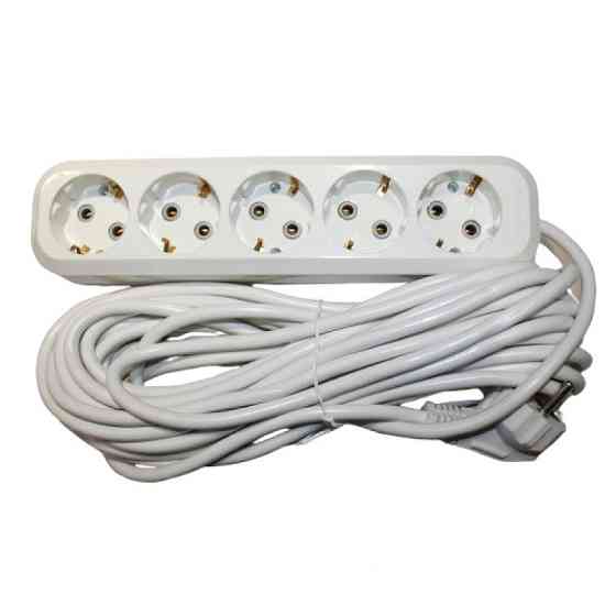Удлинитель с заземлением 5 гнезд, 10 м, белый Днепр