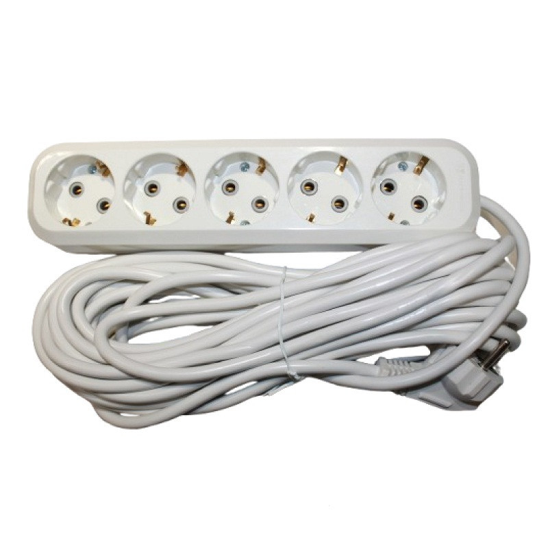Удлинитель с заземлением 5 гнезд, 10 м, белый Днепр - изображение 1