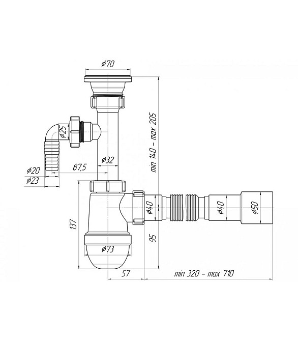 Сифон для умивальника з відводом для пральної машини Аніпласт С0315 Харків - фото 2