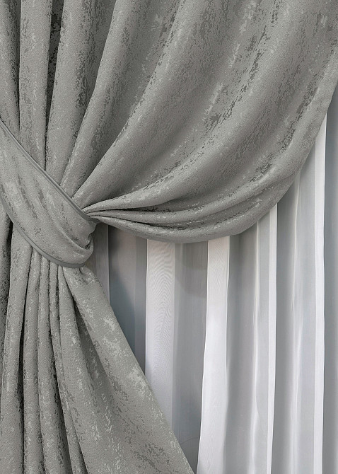Комплект готовых штор VR-Textil Лен мрамор Pavliani № 1665ш Серый 100х270 см 2 шт (31-732) Киев - изображение 5