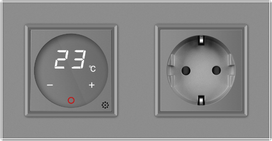 Комбінований терморегулятор (термостат) програмований для електричної теплої підлоги та розетка LIVOLO, сірий скляний, в одній рамці (VL-C7C1EU1TM2-15 Коломия