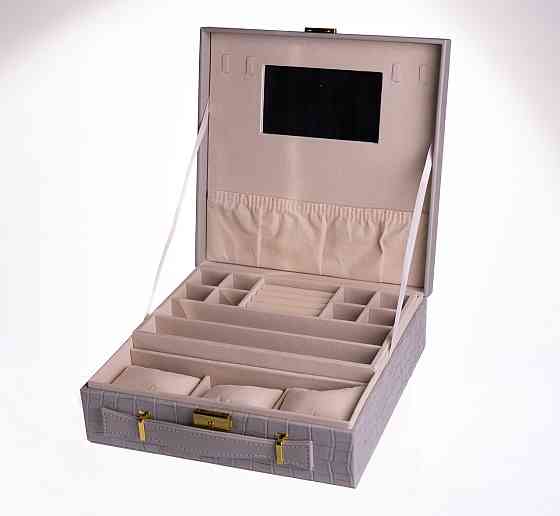 Скринька для прикрас з еко шкіри 2 яруси Сірий HP-5-35G Київ