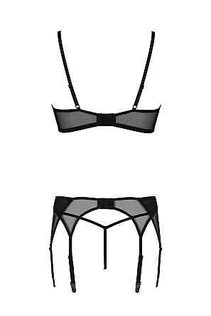 Комплект Passion LEAFA SET black, XXL/XXXL, мереживо+сітка, бюстгальтер на кісточках, стрінги, пояс для панчіх Sex Aura Київ