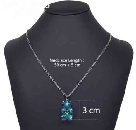 Украшения с мишками кулон, голубой с перламутром - длина цепочки 50см, смола, цинковый сплав Киев