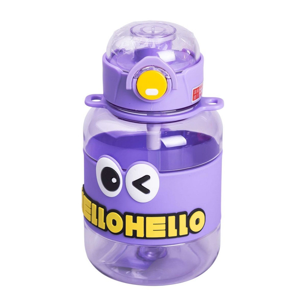 Yiwu Пляшка для води дитяча з трубочкою 680 мл з ручкою та ремінцем Фіолетова HP-14-46V Коломия - фото 2