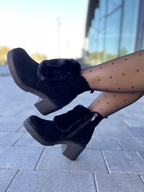 Женские черевики D and V черные натуральная замша зима высота 12см каблук 7см размер 37р.39р.40 Коломыя - изображение 5