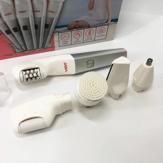 Епілятор акумуляторний 5в1 VGR V-752 IPX5 (тример, тример для носа, пемза, щітка) Червоний. Київ
