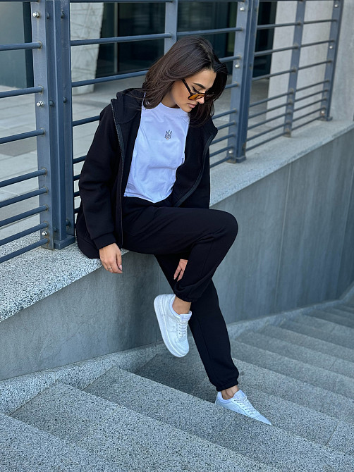 Теплый спортивный костюм женский на змейке Черный 42/44 Харьков - изображение 2