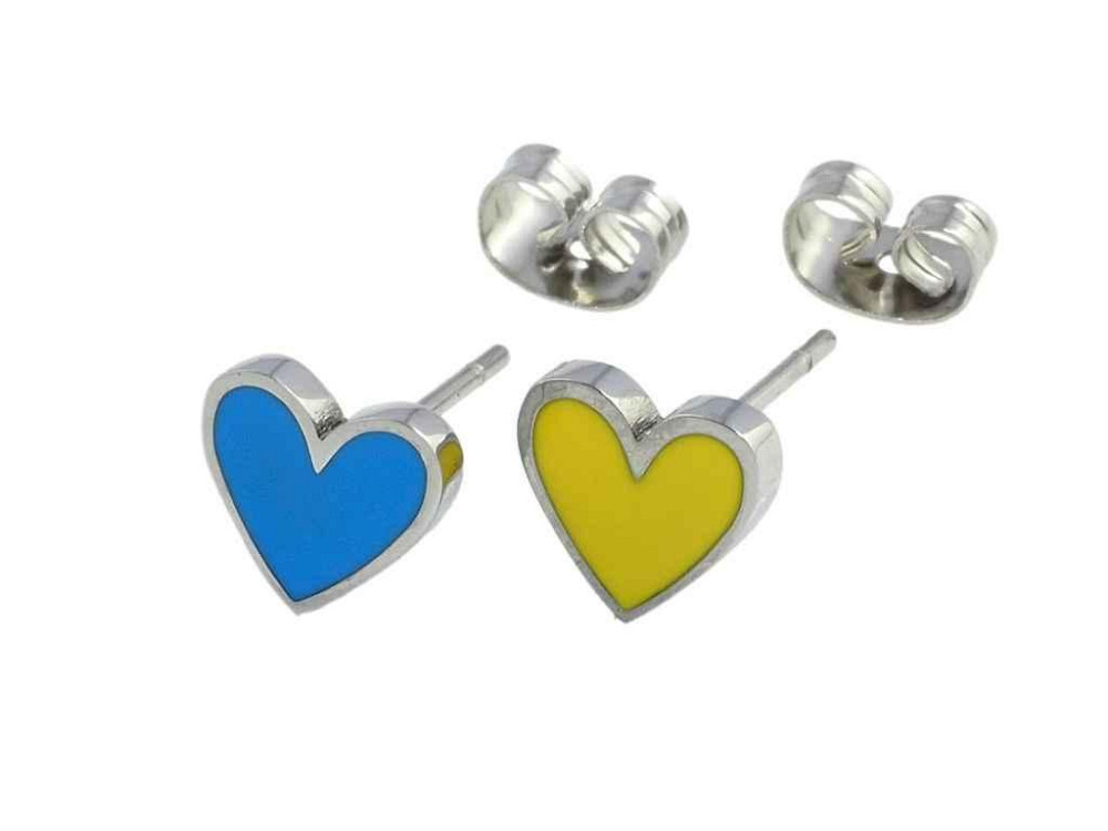 Серьги TTM Stainless Steel цвет Родий пусеты Сердечки Патриотические желто-голубые (169090) ТМ XUPING Киев - изображение 1