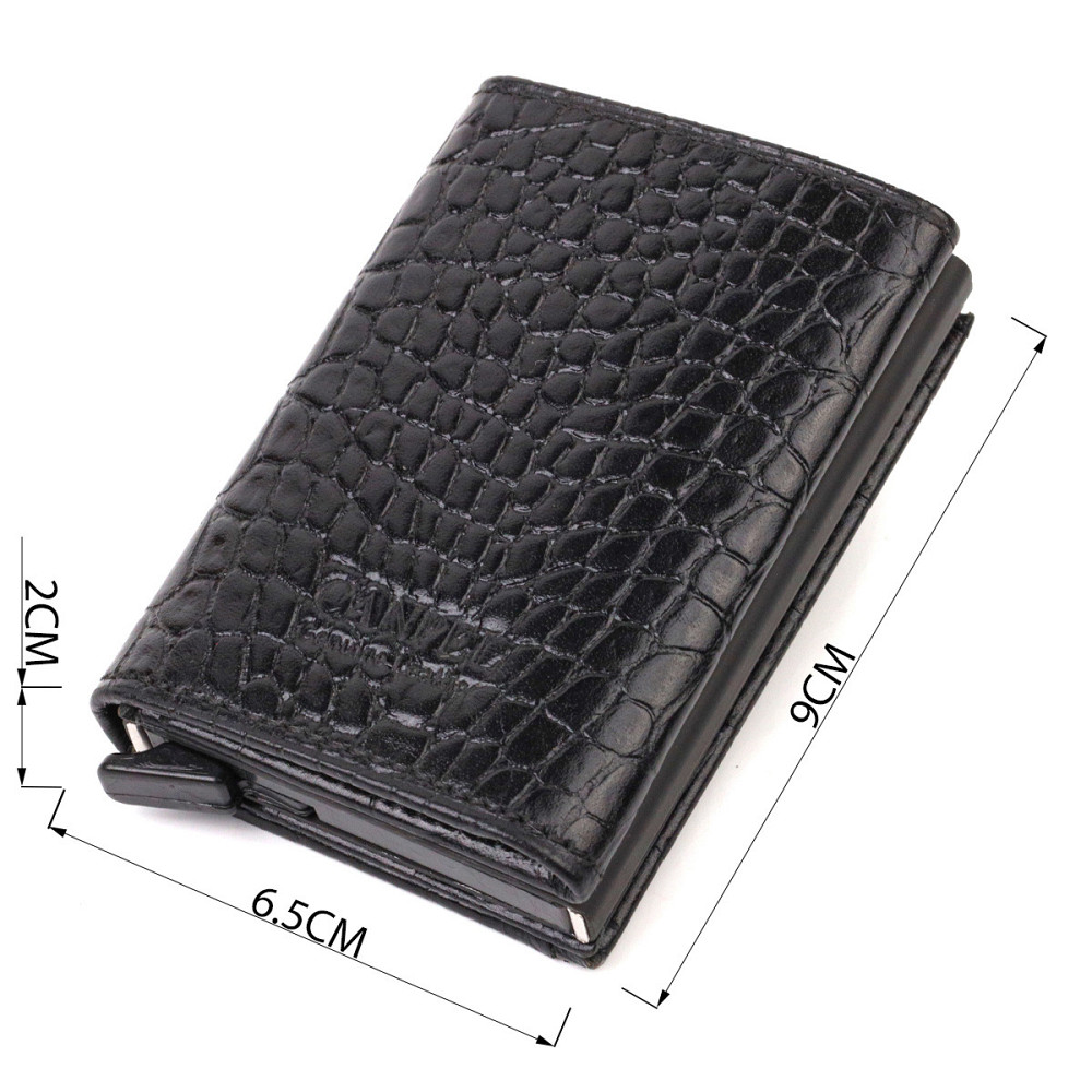 Картхолдер унисекс в три сложения с автоматическим механизмом из натуральной кожи с тиснением под крокодила Черный (CANPELLINI) Киев - изображение 7