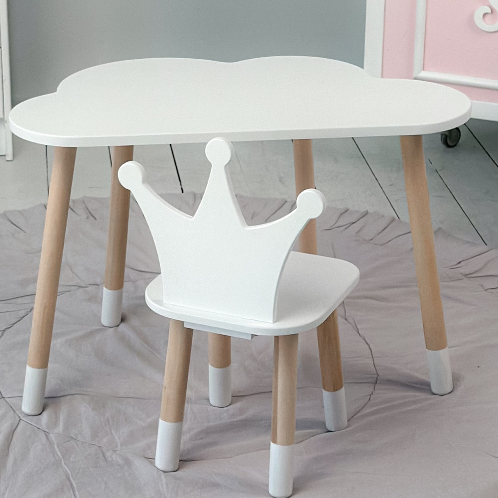 Столик хмаринка 46х70х40 і стільчик корона 26х26х24, стіл та стілець в дитячу, білий Київ - фото 3