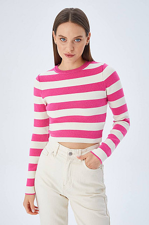 Свитер женский MIXRAY 6644 короткий полоса укроп топ лонгслив one size, розовый, one size Одесса - photo 1