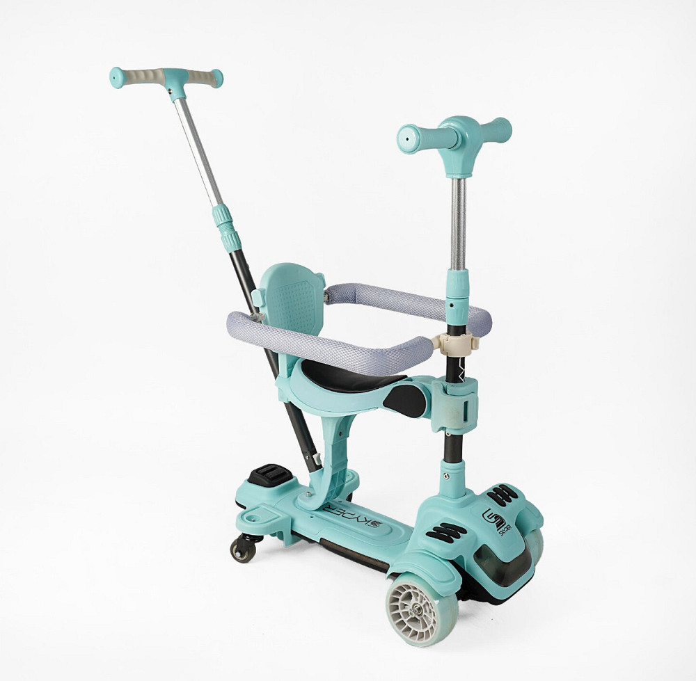 Самокат 5в1 Skyper PU 125х40мм підсвічування платформи з додатковими колесами захисний бампер капюшон Блакитний (BL-94617) Чернігів - фото 6