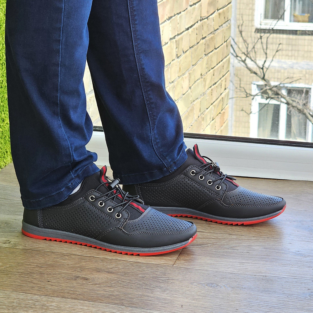 Мужские Мокасины Летние Черные Кроссовки Сеточка Перфорированный в дырочку (размеры: 40,41,42,43,44,45)- 218-2 Днепр - изображение 10