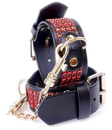 Наручники зі штучної шкіри з кристалами Fetish Boss Series - Handcuffs with cristals Red, BS3300109 Sex Aura Київ