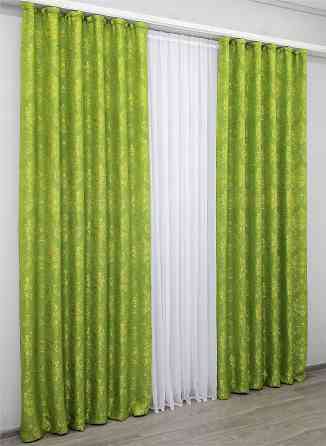 Комплект готових штор VR-Textil Льон Корона Марія № 665ш Оливковий 150х270 см 2 шт (30-441) Київ