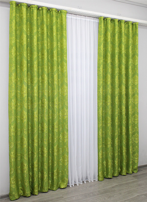 Комплект готових штор VR-Textil Льон Корона Марія № 665ш Оливковий 150х270 см 2 шт (30-441) Київ - фото 5