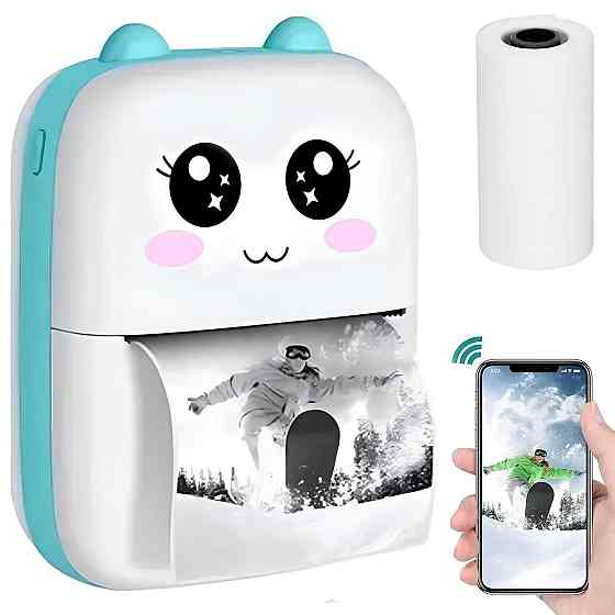 Міні принтер для термодруку з Bluetooth + рулон термопаперу,Блакитний SBR Київ