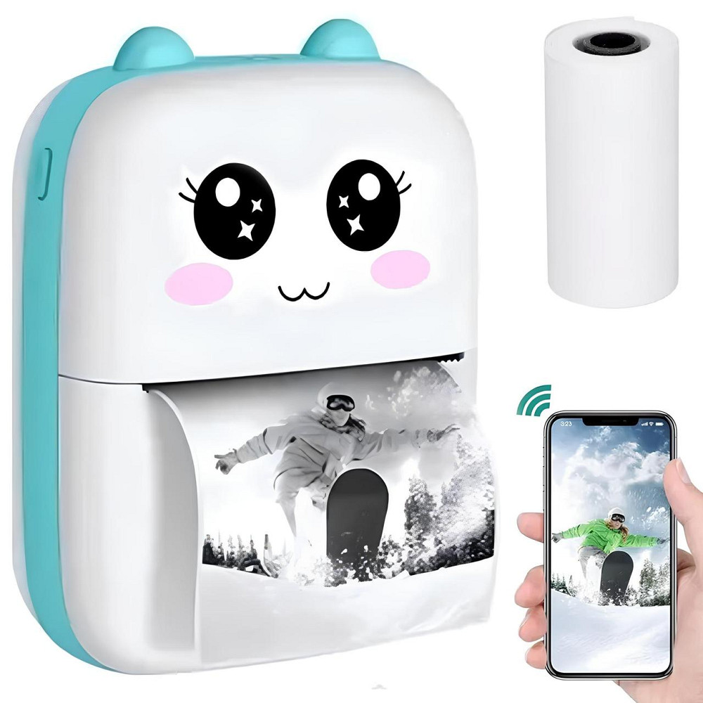 Міні принтер для термодруку з Bluetooth + рулон термопаперу,Блакитний SBR Київ - фото 1