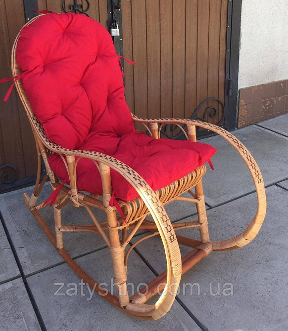 Крісло гойдалка плетена на подарунок | крісло-гойдалка з подушкою | крісло гойдалка з лози з червоною н Київ - фото 6