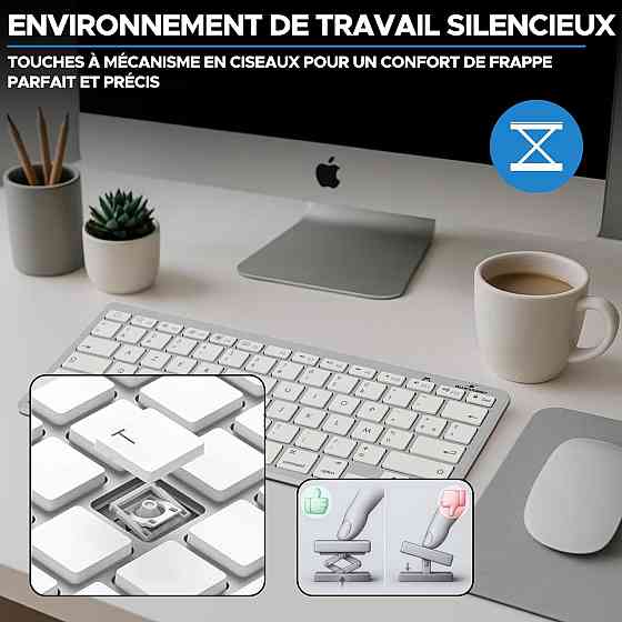 Бездротова клавіатура Bluetooth Bluestork компактна, ультратонка AZERTY, легка тиха міні-клавіатура для Mac, iPad, iPhone біла Київ