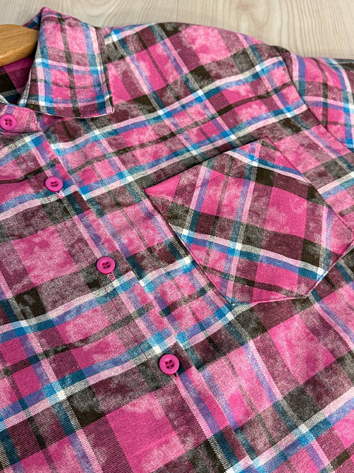 Сорочка жіноча YZY 7765 в клітинку оверсайз широка варена, малиновий, one size Київ - фото 19