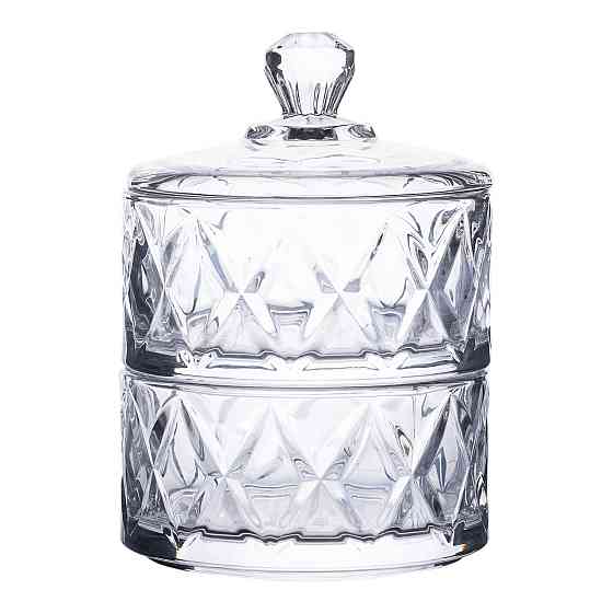 Yiwu Цукерниця скляна з кришкою Ø 10 см дворівнева HP-YH-79 Київ