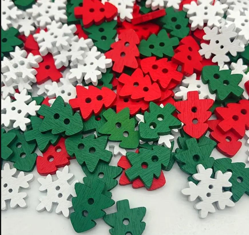 Набор новогодних пуговиц 20 шт. (снежинки, елки) 1.8 см. Киев - изображение 4