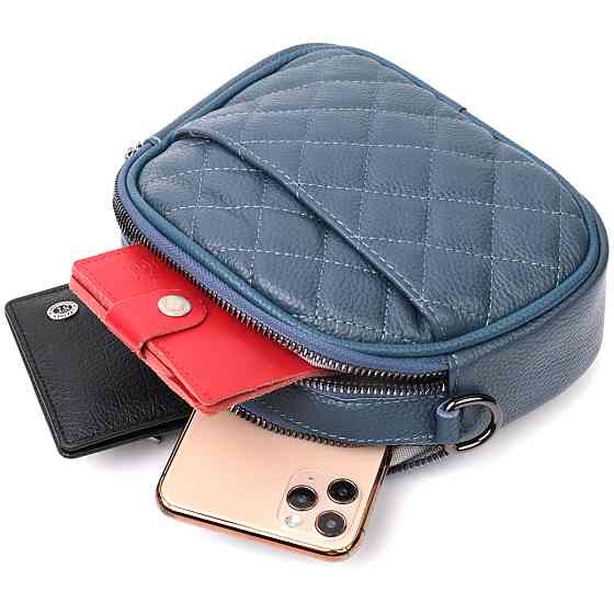 Стильная женская стеганая сумка из мягкой натуральной кожи Vintage 22327 Синяя Киев