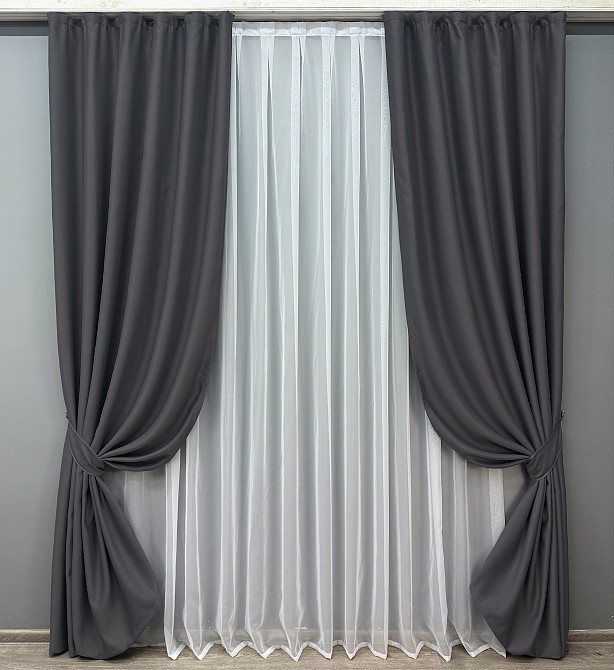 Комплект готовых штор VR-Textil Bagema Rvs № 1241ш Темно-серый 100х290 см 2 шт (31-896) Киев - изображение 2