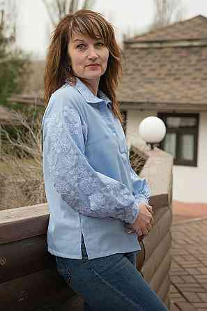 Вышиванка женская, льняная, голубая, с длинным рукавом, топ Киев