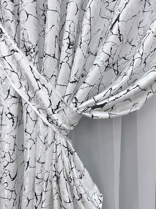 Комплект готових штор VR-Textil Льон мармур Royal Touch № 2000ш Білий з чорним 150х270 см 2 шт (33-0968) Київ - фото 5