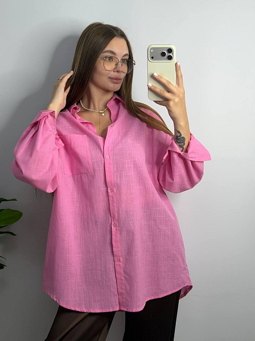 Жіноча літня сорочка oversize Рожевий, L/2XL Харків - фото 1