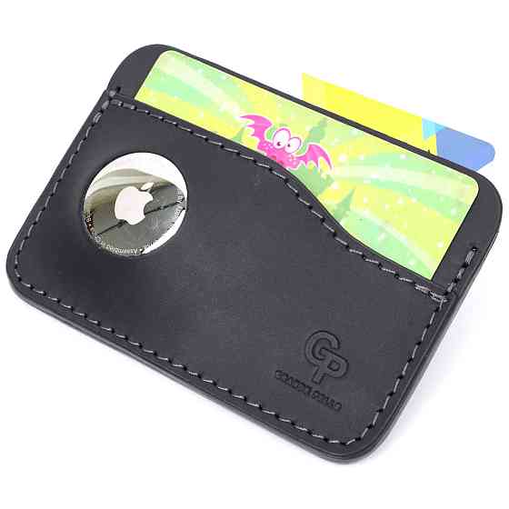 Горизонтальний картхолдер з утримувачем для Apple AirTag з натуральної шкіри GRANDE PELLE 11611 Чорний Київ