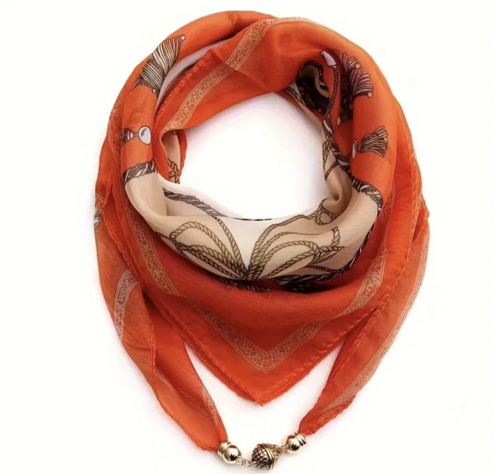 Набір подарунковий: шарф з магнітною застібкою, мило-букет і брошка знак зодіаку в подарунковій коробці Помаранчевий Смела - изображение 7