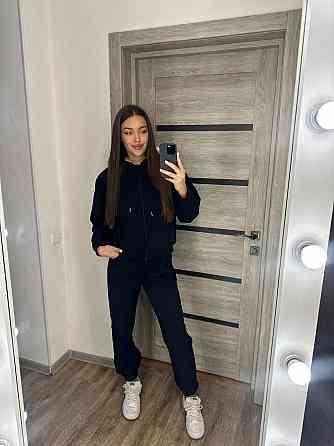 Женский утепленный костюм двойка: кофта и штаны трехнитка на флисе + мех Черный, 54/56 Одесса