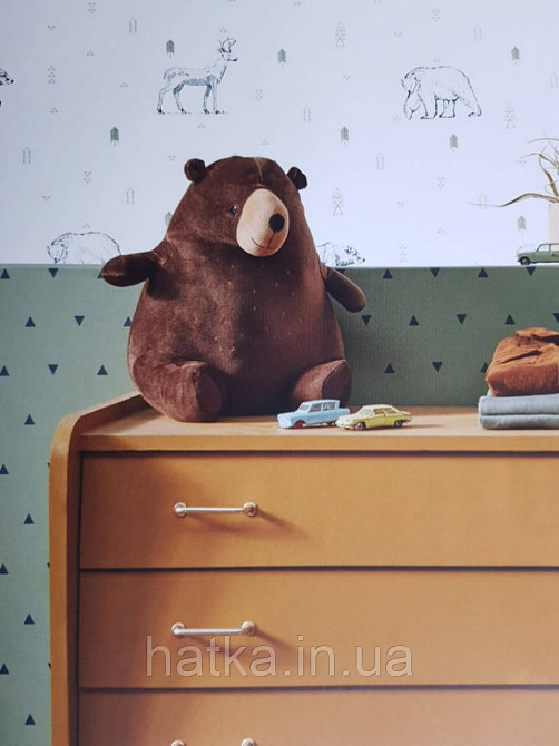 Обои флизелиновые детские  Caselio Our Planet геометрия треугольники черные на зеленом хаки Киев - изображение 1