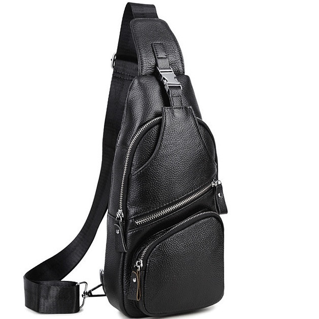 Мужская кожаная сумка-слинг черная TIDING BAG - MK-96303 Киев - изображение 1