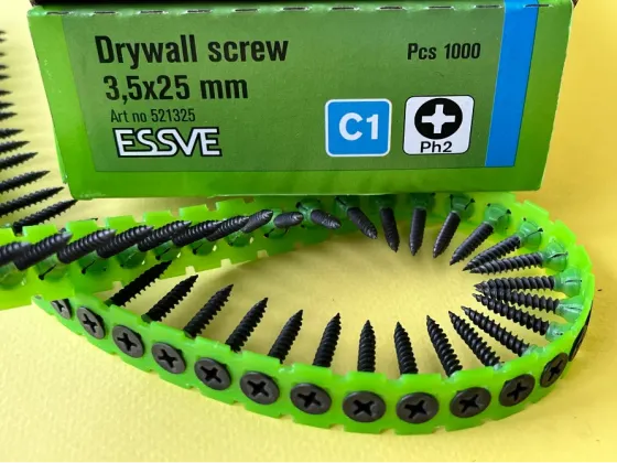 Саморіз на стрічці 521325 Essve для гіпсокартону по металу 3, 5 на 25 мм (1000 шт.) фосфатовані, Швеція Київ