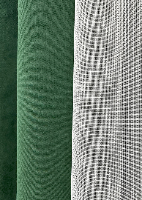 Комплект штор VR-Textil Микровелюр Petek 100х270 2шт и Тюль 300х270 1709ш-1153т Зеленый с белым 71-032/1 Киев - изображение 5