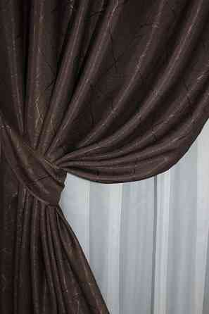 Комплект штор на люверсах VR-Textil Лен Саванна № 687ш Венге 150х250 см 2 шт (37-0108) Киев