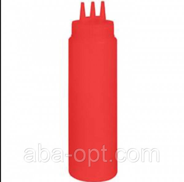 Диспенсер пластиковий для соусів із трьома носиками V 1 л Червоний (шт). Одеса - фото 1