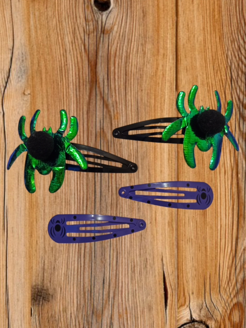 Набор 2 заколки с принтом и 2 заколки с жуком для волос на Хэллоуин фиолетовый, зелений Киев - изображение 2